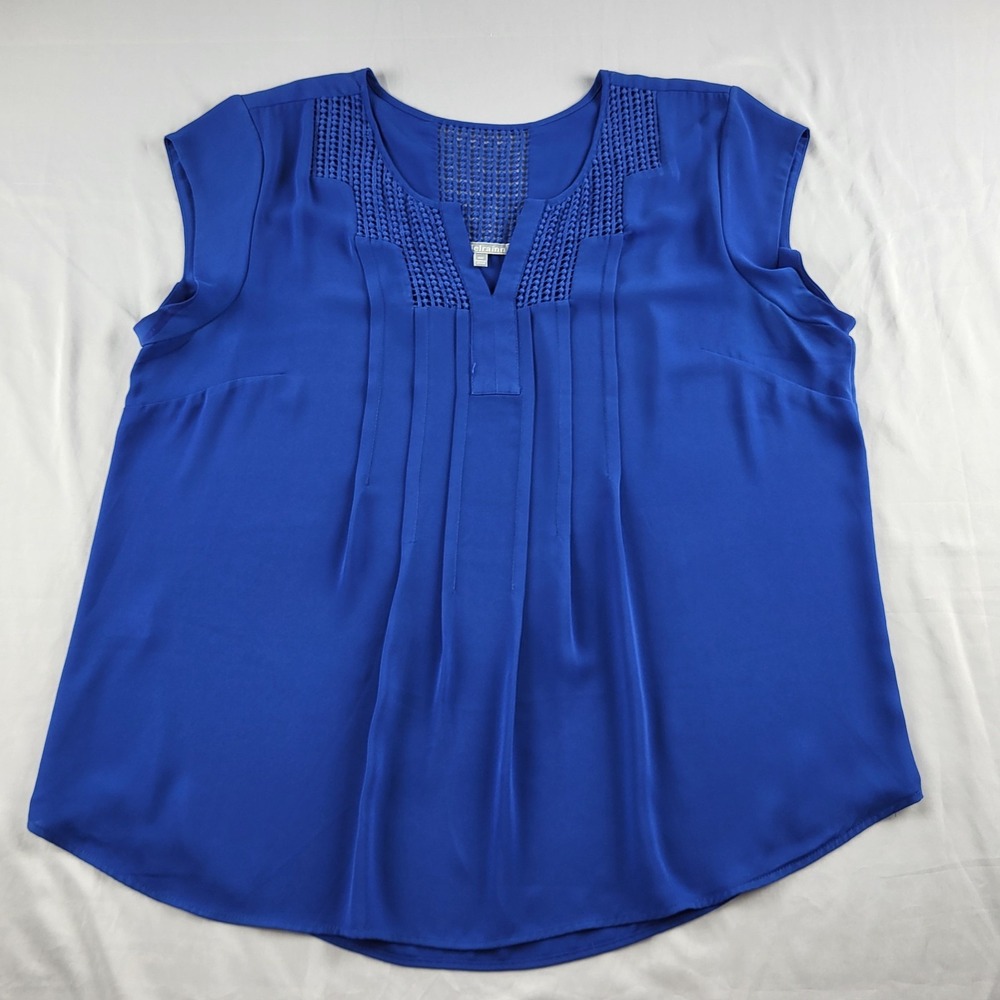 Daniel Rainn Blue Lace Crochet Cap Short Sleeve Blouse Size XXL Stitch Fix